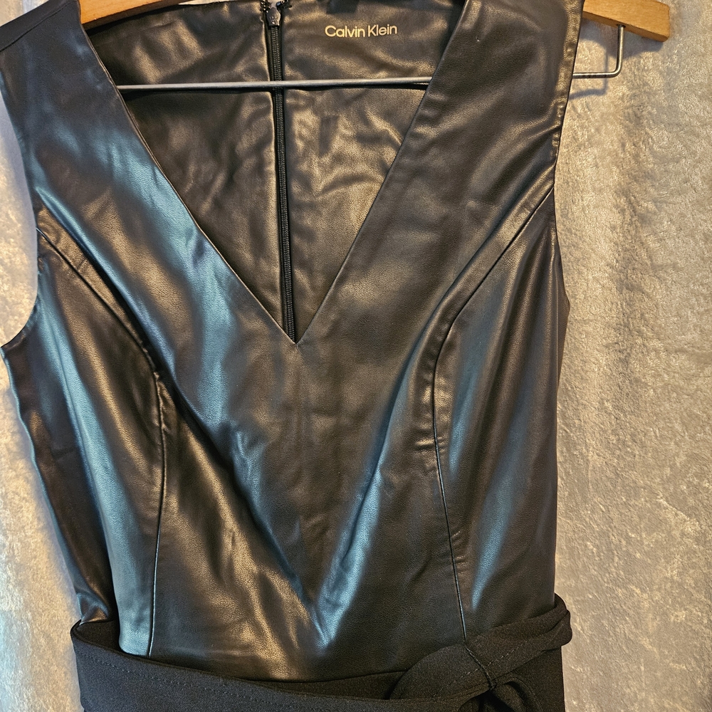 Calvin Klein Black Faux Leather Jumpsuit